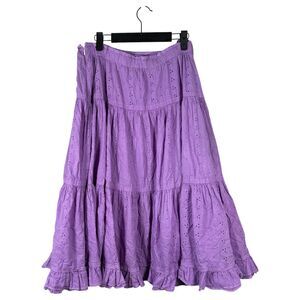 Lauren Ralph Lauren Eyelet Lace Tiered Purple Midi Skirt Size 10 - READ